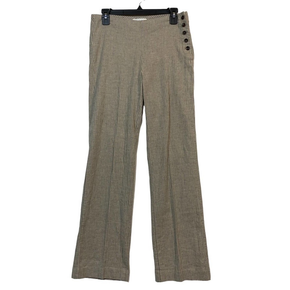 Sundance Cream Stripe Side Button Linen Blend Pants Size 4